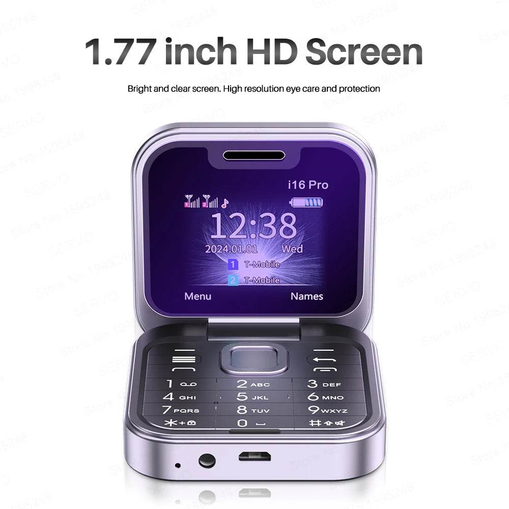 SERVO i16 PRO Foldable Mini Mobile Phone 2G Dual SIM Card Speed Dial Magic Voice 1.77''Screen 3.5mm Jack Flip Cellphone Type-C - Price Value Store