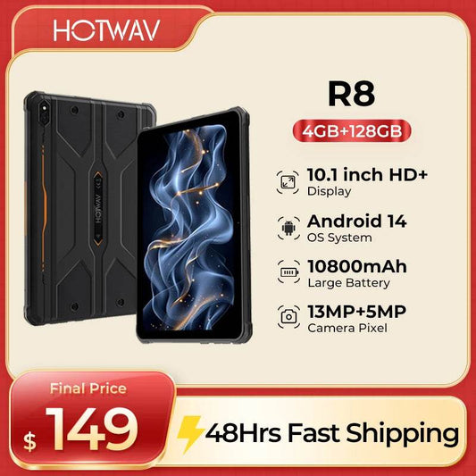 HOTWAV R8 Rugged Tablet Android 14 10.1 inch HD+10800mAh Battery 5MP+13MP Camera tablets 4GB+128GB 8-core tablet Global - Price Value Store