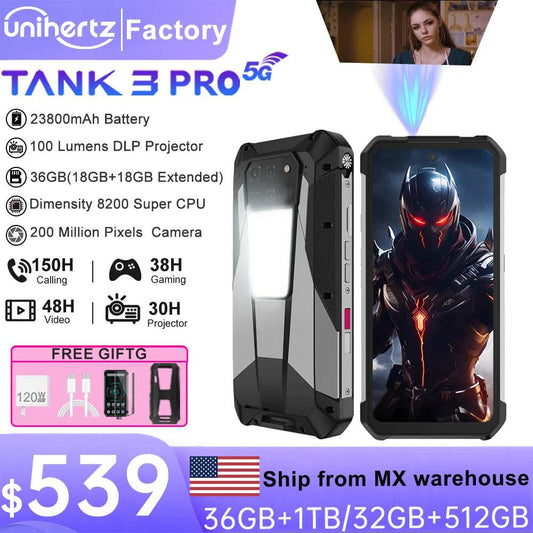 Unihertz Tank 3 Pro 8849 Projector Smartphone Android 14 5G Phone, 32GB 512GB, 200MP Camera, Dimensity 8200, IP68, Bluetooth 5.3 - Price Value Store