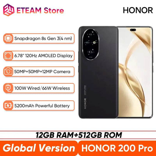 2024 Global Version HONOR 200 Pro Snapdragon 8s Gen 3 5G Smart phone 6.78'' 120Hz AMOLED 5200mAh Large Battery 100W SuperCharge - Price Value Store