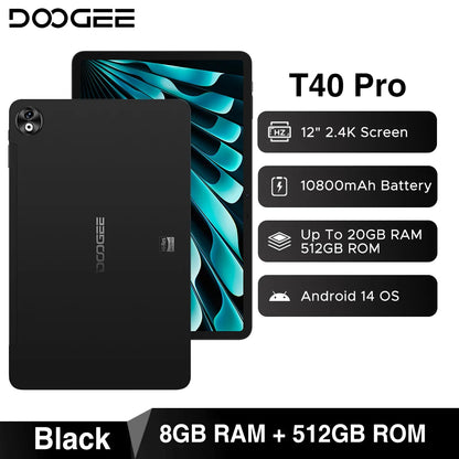 DOOGEE T40 Pro Tablet 12" IPS 2.4K 20GB(8+12) 512GB  Android 14  Helio G99 6nm 10800mAh 18W Charge Quad Speaker 7.6mm ultra-thin