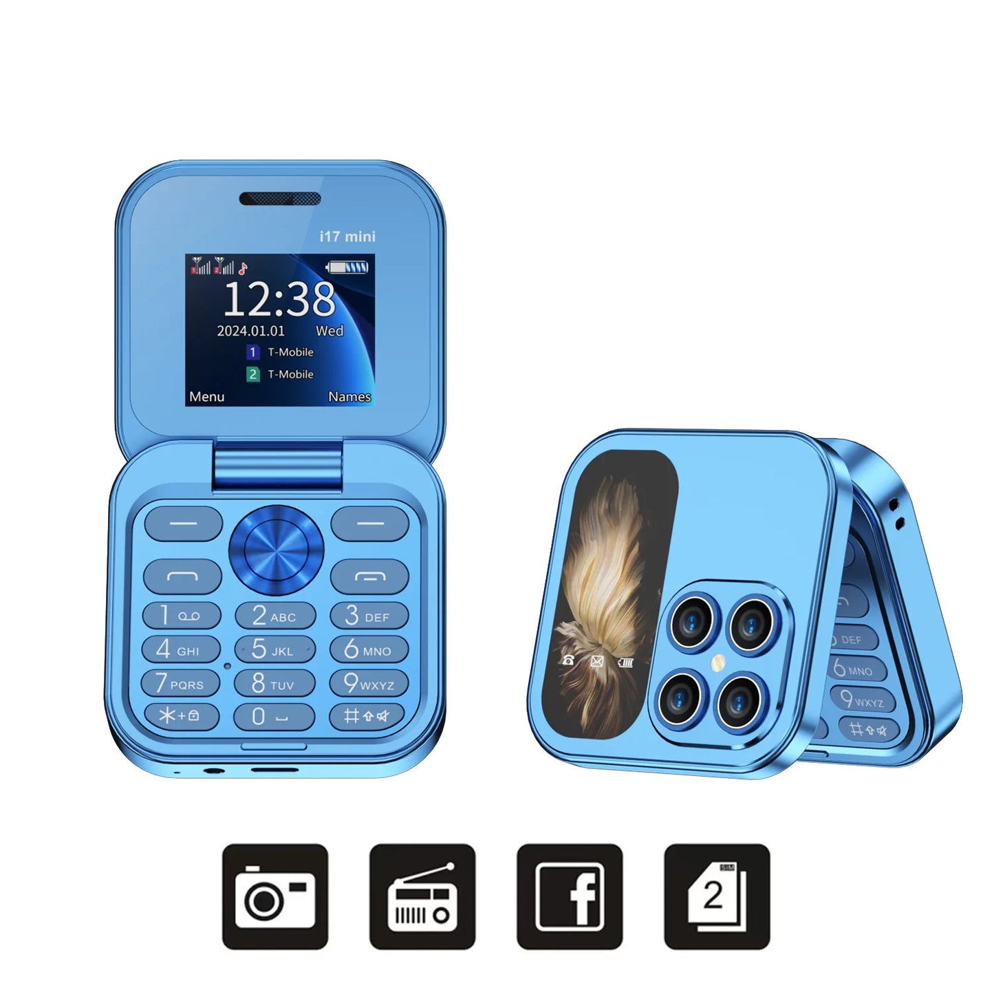 SERVO i17 Mini Small Flip Mobile Phone 1.77" Screen Blacklist Speed Dial Magic Voice FM Radio Cute Box Cellphones 2 SIM Standby