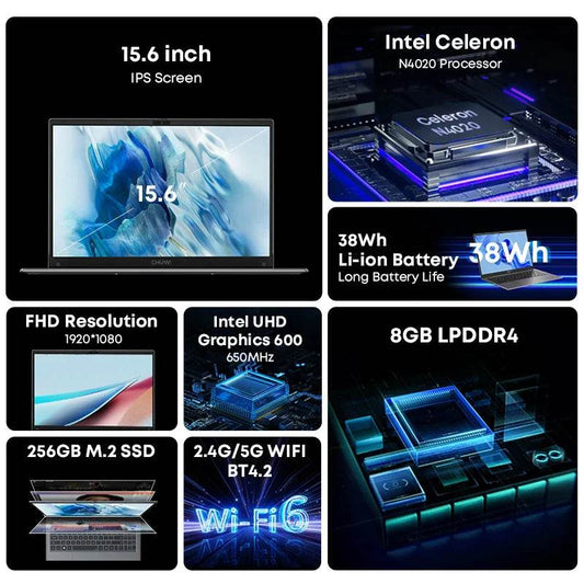 CHUWI HeroBook Plus 15.6'' Laptop 256GB SSD 8GB RAM, Windows 11 Laptop, 1TB SSD Expand, Intel Celeron N4020, 2K FHD IPS Display - Price Value Store
