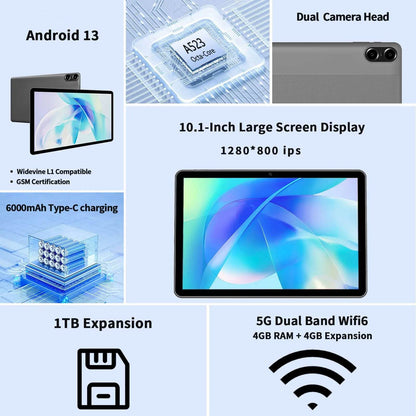 PRITOM 10 Inch Android 13 Tablet, 8(4+4)GB+64GB 1TB Expand, WiFi 6, Dual Box Speakers and Camera, BT5.0, with Mechanical Style C - Price Value Store