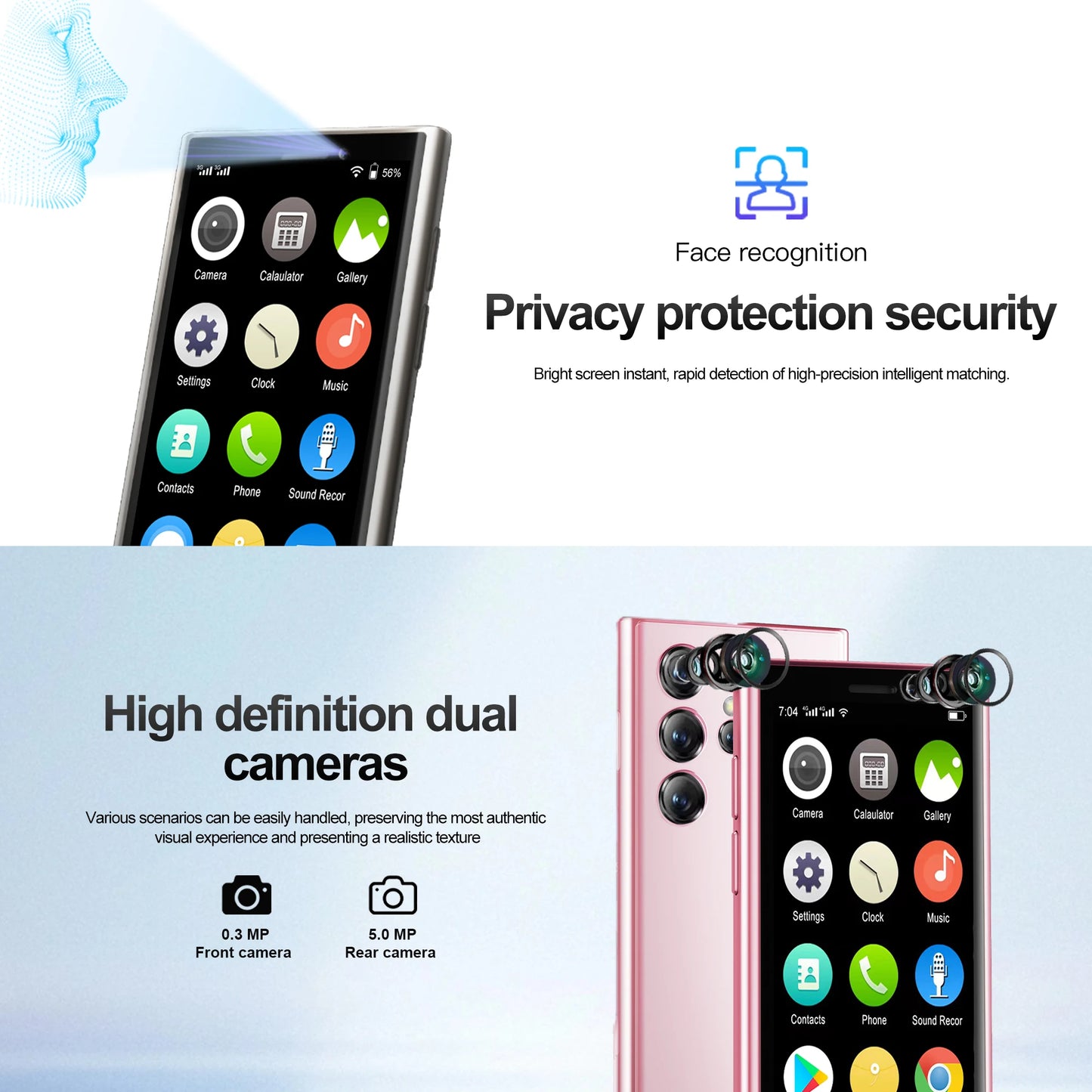 SERVO Android Mini Smartphone 3G Network Dual SIM Card Play Store Face Unlock WiFi GPS 5MP Camera 3.0" Small Cell Phone Portable