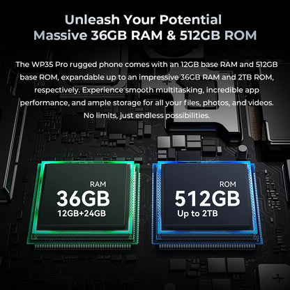 Oukitel WP35 PRO Rugged Smartphone 5G 11000mAh 36GB+512GB, 6.6" 2.4K Display Andiron 14, 64 MP, NFC Cell Phone