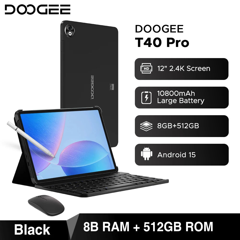 DOOGEE T40 Pro Tablet 12" IPS 2.4K 20GB(8+12) 512GB  Android 14  Helio G99 6nm 10800mAh 18W Charge Quad Speaker 7.6mm ultra-thin