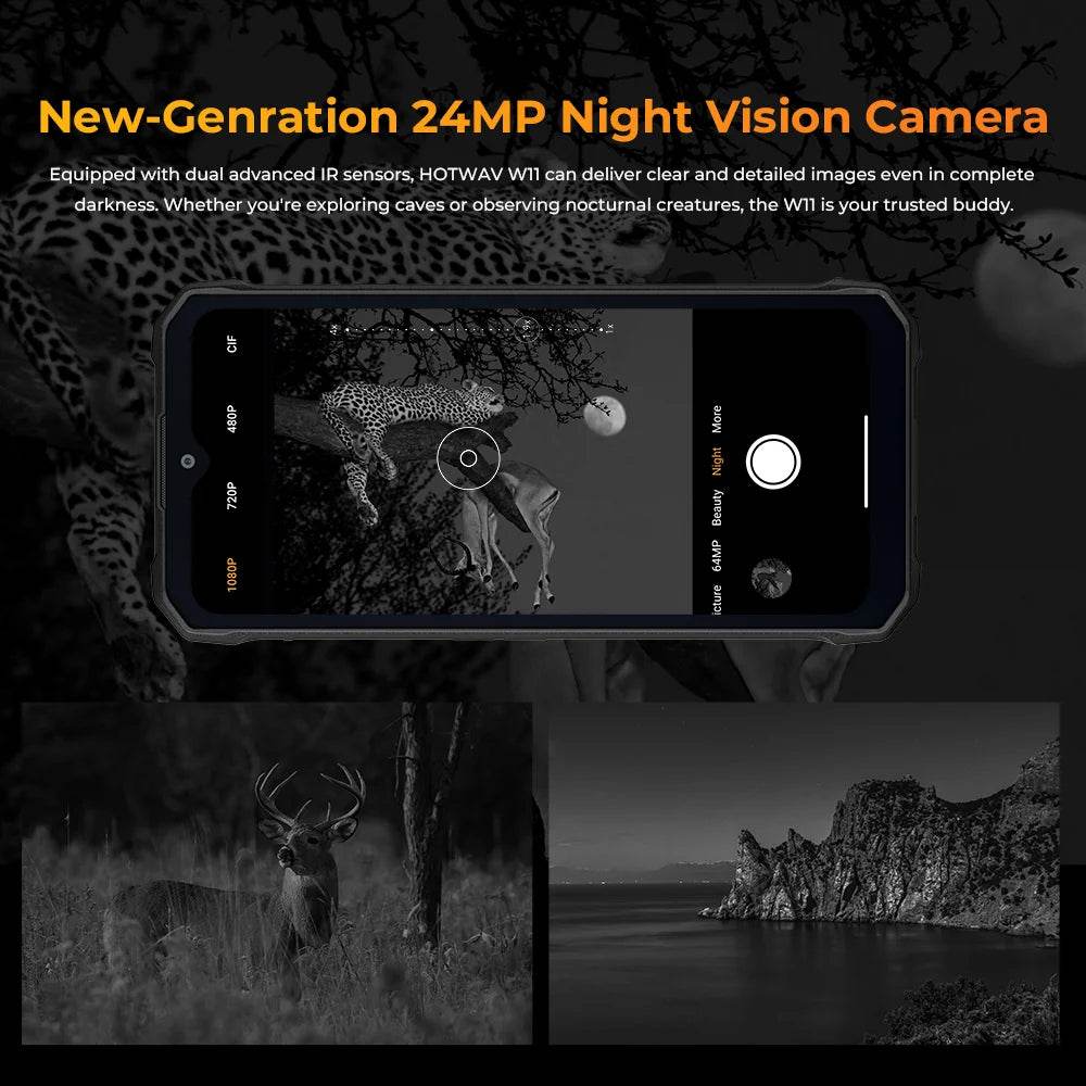 [World Premeire] HOTWAV W11 Rugged Phone 20800mAh 280LM Flashlight 6.6'' FHD+ Smartphone 33W 24MP Night Vision Mobile Phone - Price Value Store