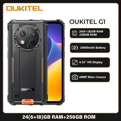 Oukitel G1 Rugged Smartphone Android 24GB (6+18)+256GB 10600mAh 6.52' HD Display NFC Rugged Phone - Price Value Store