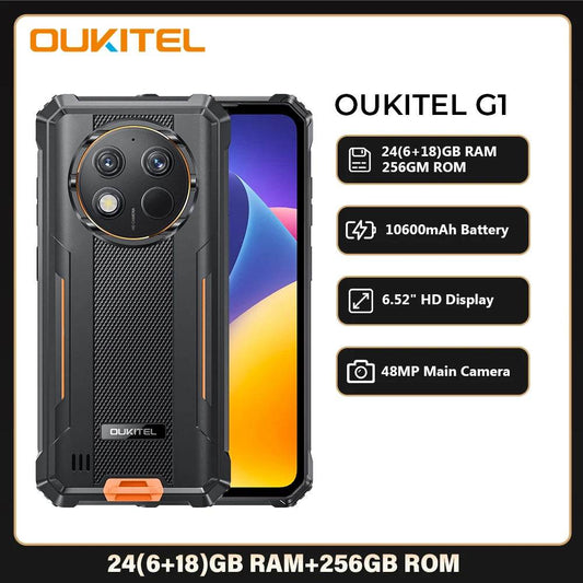 Oukitel G1 Rugged Smartphone Android 24GB (6+18)+256GB 10600mAh 6.52' HD Display NFC Rugged Phone - Price Value Store