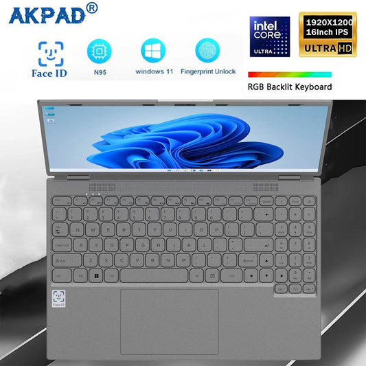 Face ID Laptop 16 Inch IPS Screen 16GB RAM 32GB Intel 11th N95 Netbook Windows 11 Pro Office Notebook RGB Keyboard Portable Pc - Price Value Store