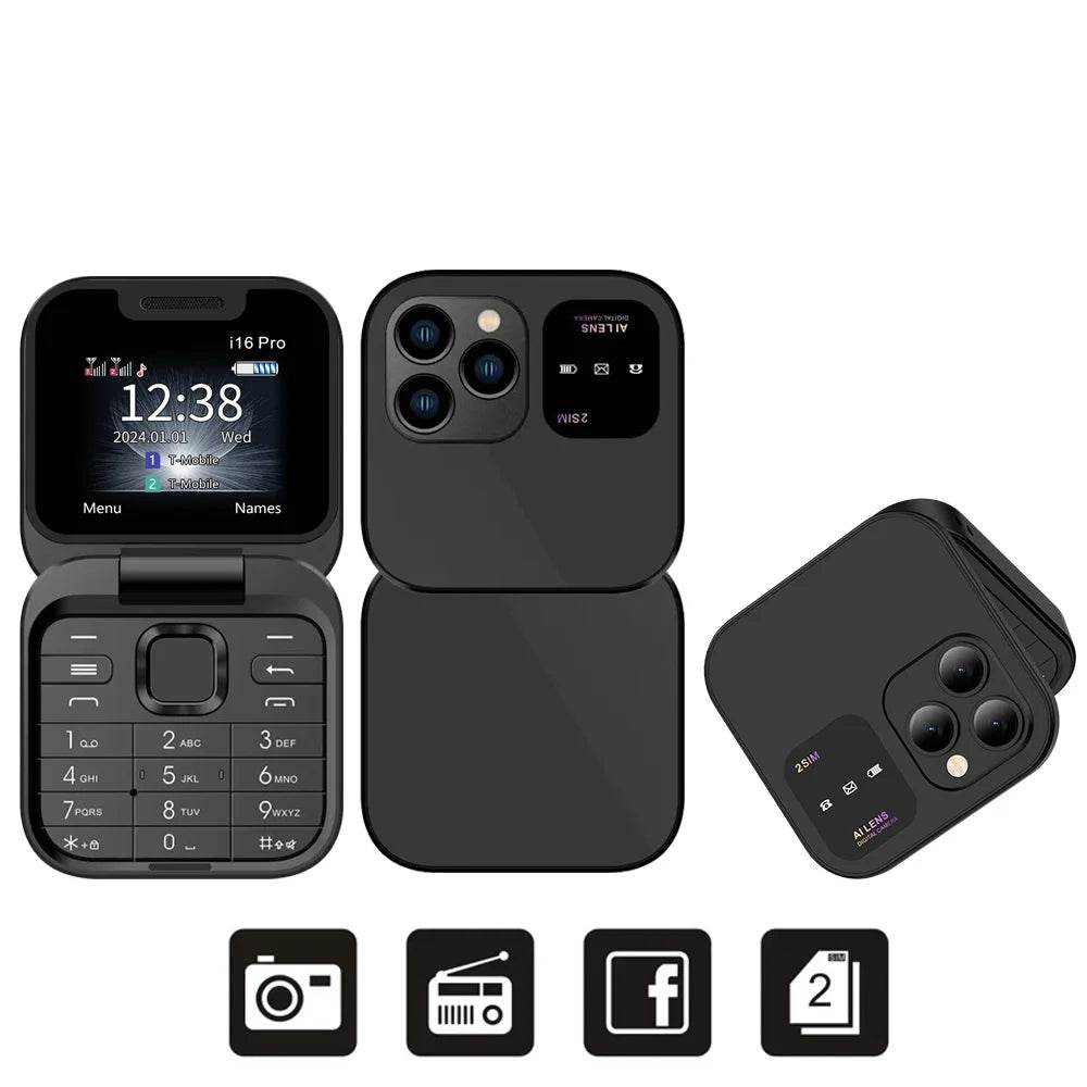 SERVO i16 PRO Foldable Mini Mobile Phone 2G Dual SIM Card Speed Dial Magic Voice 1.77''Screen 3.5mm Jack Flip Cellphone Type-C - Price Value Store