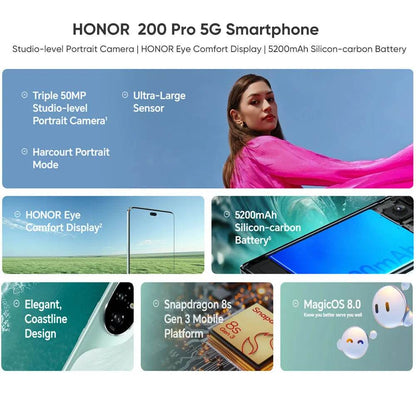 2024 Global Version HONOR 200 Pro Snapdragon 8s Gen 3 5G Smart phone 6.78'' 120Hz AMOLED 5200mAh Large Battery 100W SuperCharge - Price Value Store