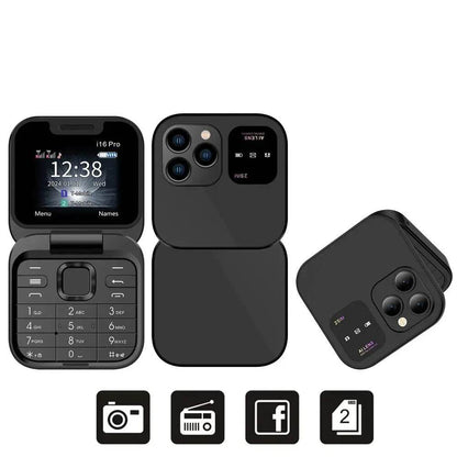 SERVO I16 Pro MIni Fold Mobile Phone 2G GSM Dual SIM Card Speed Dial Video Player Magic Voice 3.5mm Jack FM Small Flip Cellphone - Price Value Store