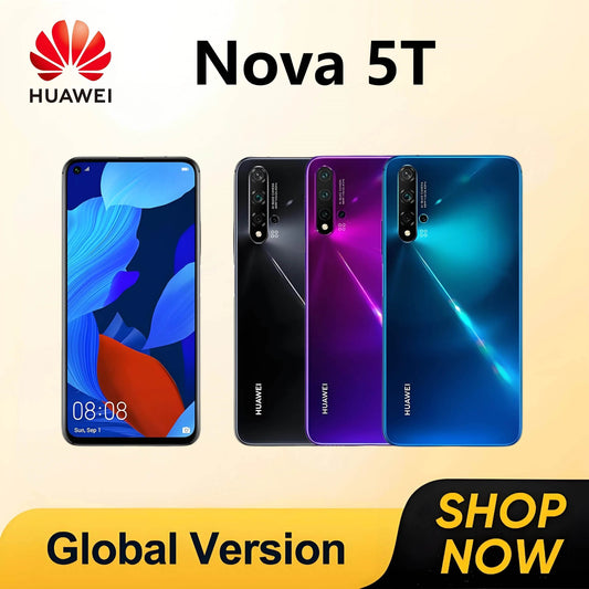 Global Version,HUAWEI-Nova 5T,Smartphone Android,6.26 inch,256GB ROM,Google Play Store,Mobile phones,48MP,4G Network,Cellphones - Price Value Store