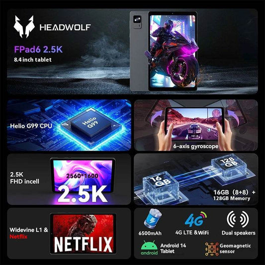 HEADWOLF FPad 6 Andorid 15 tablet 8.4 inch 8GB RAM 128GB ROM MTK G99 Octa-core 4G SIM 6500 mAh Battery - Price Value Store