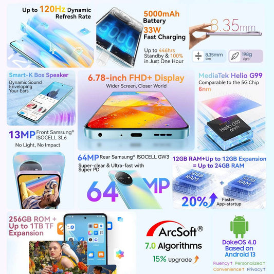 Blackview OSCAL TIGER 12 Smartphone Helio G99 6.78'' 120Hz 2.4K Display Cell Phone 8GB 128GB, 64MP, Mobile Phone Android13 - Price Value Store