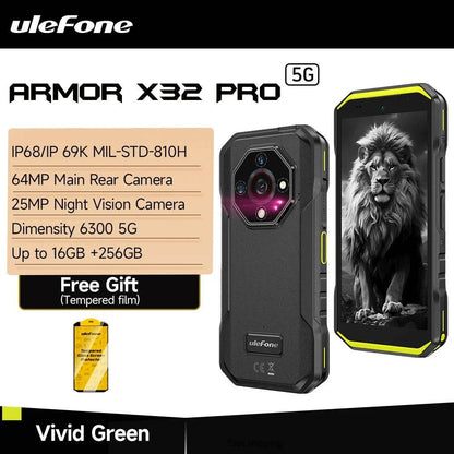 【2025 New】Ulefone Armor X32 Pro 5G Rugged Phone Smartphone Android 14 16GB RAM 256GB ROM 64MP Main Camera Dimensity 6300 NFC - Price Value Store