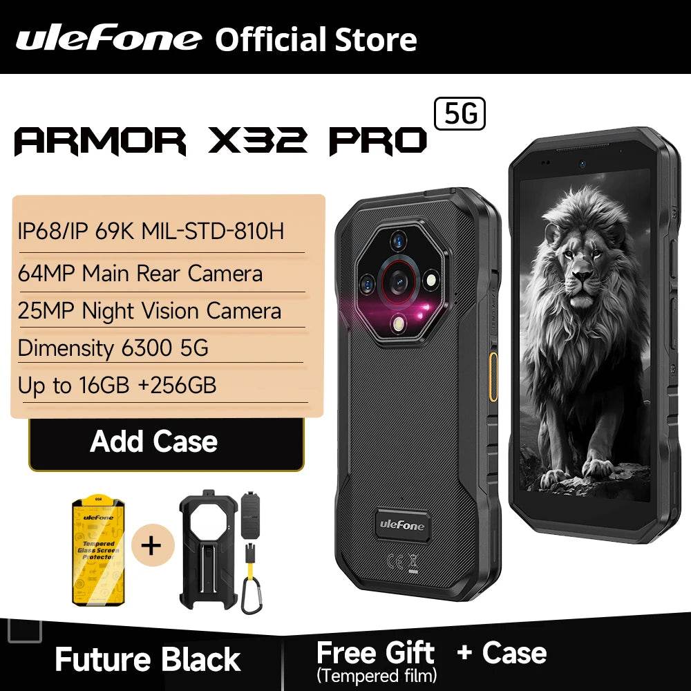 Armor X32 Pro 5G Rugged Phone Android Waterproof Smartphone Up to 16GB RAM 256GB ROM 5.65”Dimensity 6300 NFC Mobile Phone - Price Value Store