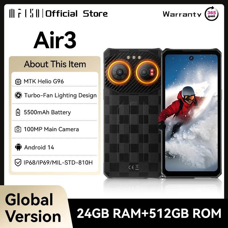 IIIF150 Air3 Rugged Smartphone Android 14 Mobile Phone 12GB 512GB 100MP Camera Dynamic Island UltraThin Rugged 30W Fast Charge - Price Value Store