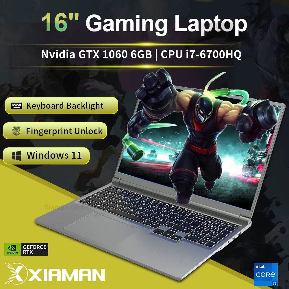 Xiaman 16 inch Gaming Laptop intel Core i7-6700HQ GTX 1060 IPS 1920*1200 Notebook PC 16GB RAM 1TB SSD Windows 11 Laptop Computer - Price Value Store
