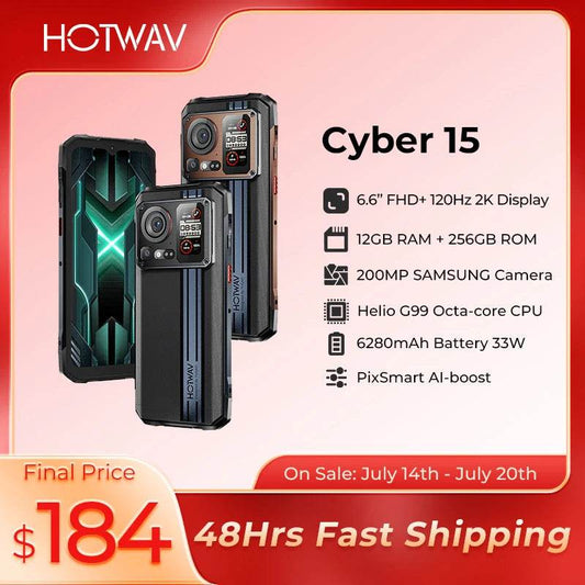 HOTWAV Cyber 15 Rugged Smartphones G99 Gaming Phones 200MP Outdoor Shooting Cellphones On Sale 6.6'' FHD+ 120Hz 12GB 256GB - Price Value Store
