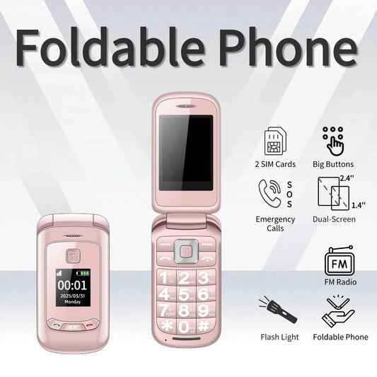 Stylish Ladies Flip Phone Dual Display Big Keypad Cheap Clamshell Mobile with SOS Button Qick Dial Loud Speaker Two Earpieces - Price Value Store