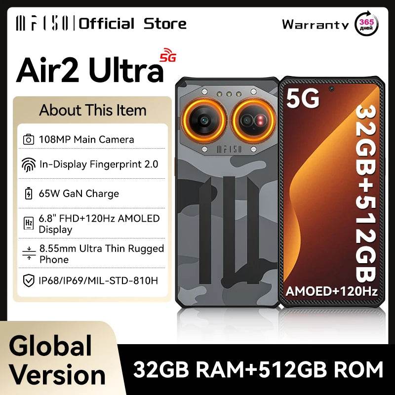IIIF150 Air2 Ultra Rugged Smartphone 5G Android Mobile Phohe 6.8''FHD+ 120Hz AMOLED Screen 16GB+512GB 108MP Camera Phone - Price Value Store