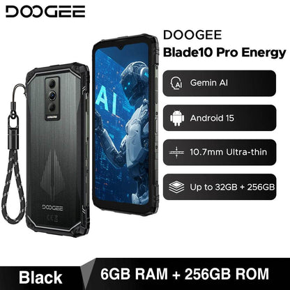 DOOGEE Blade10 Pro Energy Rugged Phone 6.56'' Screen 10.7mm Ultra-thin 6GB RAM 256GB ROM 6150mAh Battery Android 15 Smartphone - Price Value Store