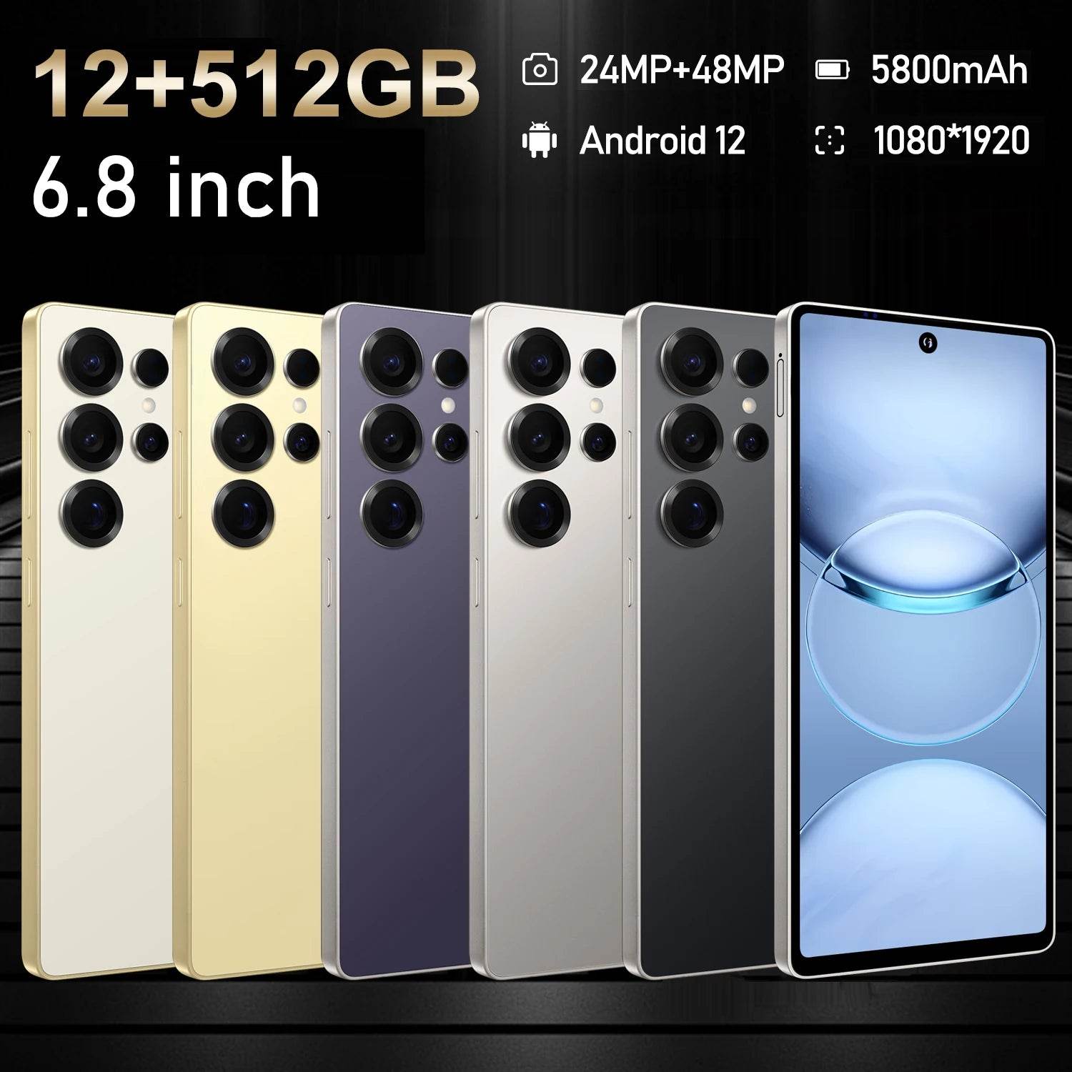 FUFFI S25 Pro Smartphone 5G Cellphones Android 12,6.8 inch Screen,12+512GB,24+48MP Mobile phone 5800mAh Google Play Store,Phone - Price Value Store