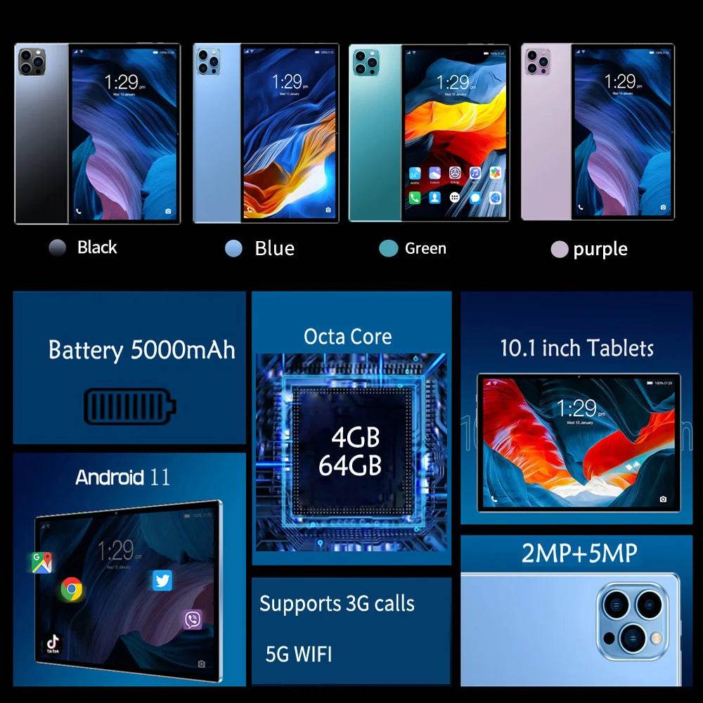 2024 Top selling 10.1-inch Tablet with 4GB RAM 64GB ROM, Android 11 System Tablet Song Player Global Version Tablet 5000 mAh - Price Value Store