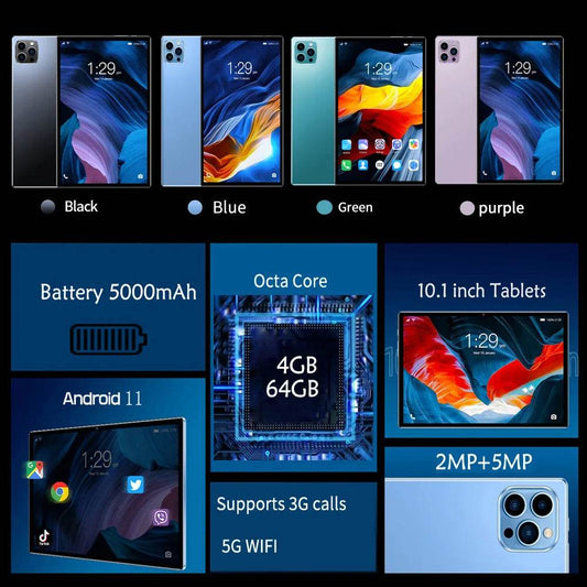 2024 Top selling 10.1-inch Tablet with 4GB RAM 64GB ROM, Android 11 System Tablet Song Player Global Version Tablet 5000 mAh - Price Value Store