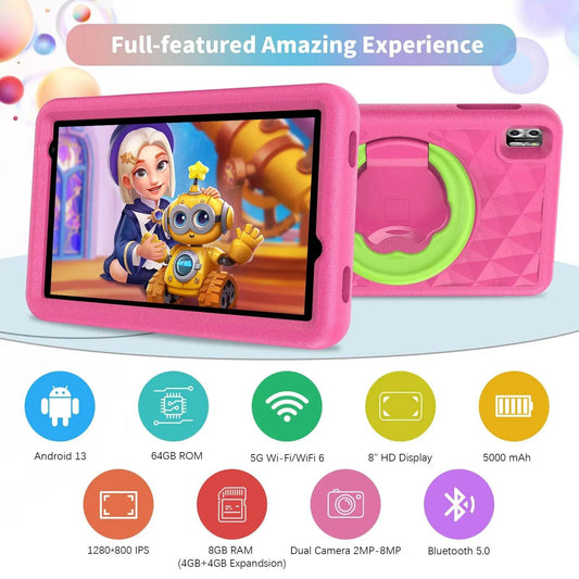 VASOUN Kids Tablet 8 Inch, Android 13 Quad Core, 8GB(4+4expand)RAM+64GB ROM, 5000mAh, Dual Camera, WiFi, Parental Control - Price Value Store