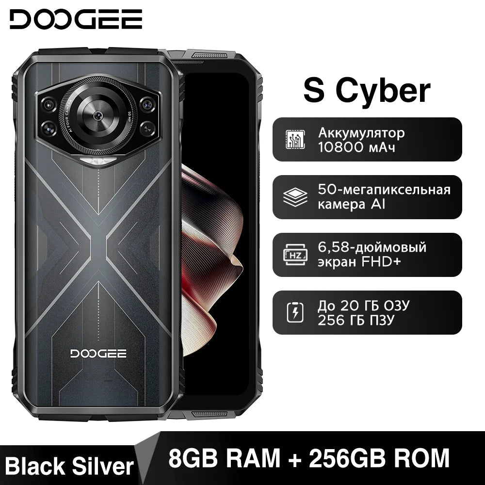 Global Version DOOGEE S Cyber Rugged Phone 6.58" 90Hz IPS Screen 8GB+256GB Android 14 10800mAh Large Battery 50MP AI Main Camera