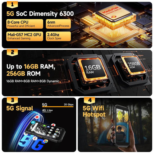 【2025 New】Ulefone Armor X32 Pro 5G Rugged Phone Smartphone Android 14 16GB RAM 256GB ROM 64MP Main Camera Dimensity 6300 NFC - Price Value Store
