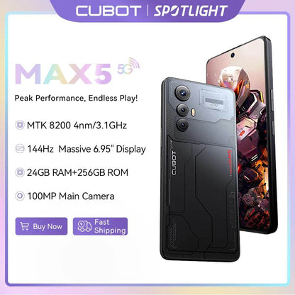 5G Smartphone CUBOT MAX 5, Dimensity 8200 4nm 3.1GHz, 6.95-inch 144Hz Large Screen, Gaming Phone, 24GB RAM(12GB+12GB), 256GB ROM - Price Value Store