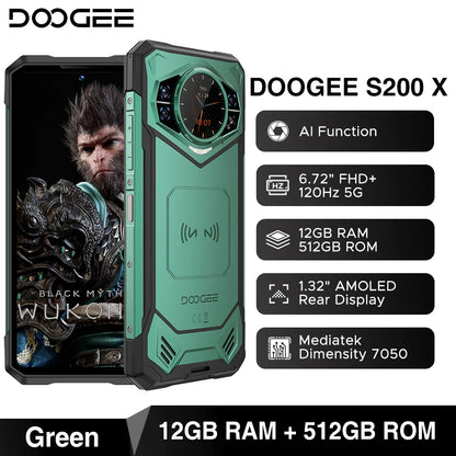 Global Version DOOGEE S200 X 5G Rugged Phone 32GB 512GB 6.72" FHD+ 120Hz Display MTK Dimensity 7050 10100mAh Large battery