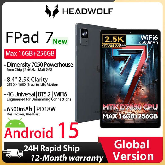 Headwolf FPad7 8.4inch Tablet Android14 MTK Dimensity 7050 CPU 2560x1600 IPS/16GB+256GB/6500mAh/ 4G LTE Tablets - Price Value Store