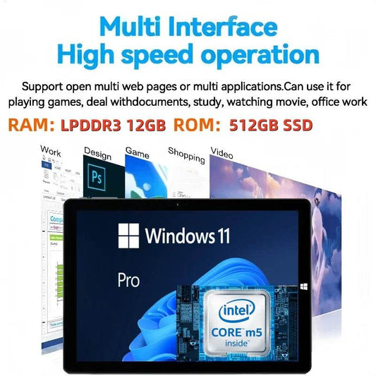 LPDDR3 12GB RAM 512GB SSD ROM 10.5 INCH Windows 11 Pro Tablet 64Bits Intel Core m5 CPU 1920*1280IPS Dual Cameras 2 x USB-A 3.0 - Price Value Store