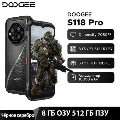 Global Version DOOGEE S118 Pro 5G Rugged Phone Dimensity 7050 10800mAh Battery 6.6'' FHD 120Hz 8GB RAM 512GB ROM Cell Phone NFC - Price Value Store