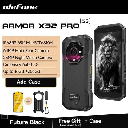 【2025 New】Ulefone Armor X32 Pro 5G Rugged Phone Smartphone Android 14 16GB RAM 256GB ROM 64MP Main Camera Dimensity 6300 NFC - Price Value Store