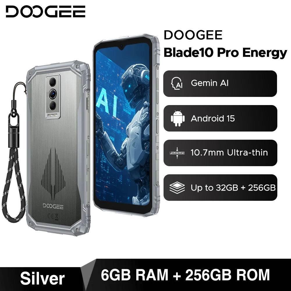 DOOGEE Blade10 Pro Energy Rugged Phone 6.56'' Screen 10.7mm Ultra-thin 6GB RAM 256GB ROM 6150mAh Battery Android 15 Smartphone - Price Value Store