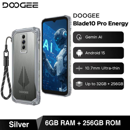 DOOGEE Blade10 Pro Energy Rugged Phone 6.56'' Screen 10.7mm Ultra-thin 6GB RAM 256GB ROM 6150mAh Battery Android 15 Smartphone - Price Value Store