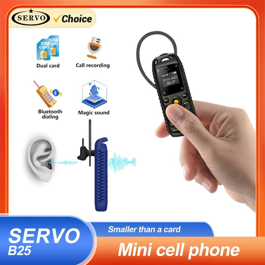 SERVO B25 Mini Feature Mobile Phone Bluetooth Dialing Blacklist Smallest Backup 2 SIM Super Small Cell Phone Wear around Ears - Price Value Store