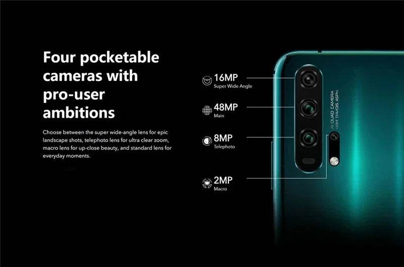 Honor 20 Pro Mobile Phone 6.26inch Kirin 980 Octa Core 8GB RAM 128/256GB ROM 48MP Rear Four Camera 32MP Front Camera Global Rom - Price Value Store
