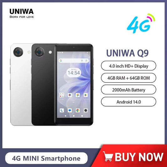 UNIWA Q9 Mini 4G Smartphone Android 14 Unisoc T606 4 Inch qHD 4GB RAM 64GB ROM Mobile Phone 2000mAh Face ID Small Cell Phone - Price Value Store