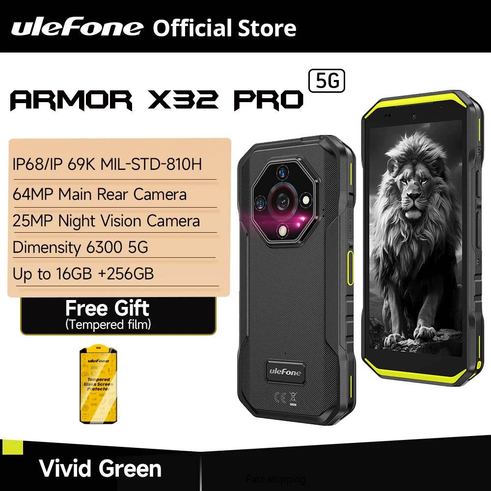 Armor X32 Pro 5G Rugged Phone Android Waterproof Smartphone Up to 16GB RAM 256GB ROM 5.65”Dimensity 6300 NFC Mobile Phone - Price Value Store