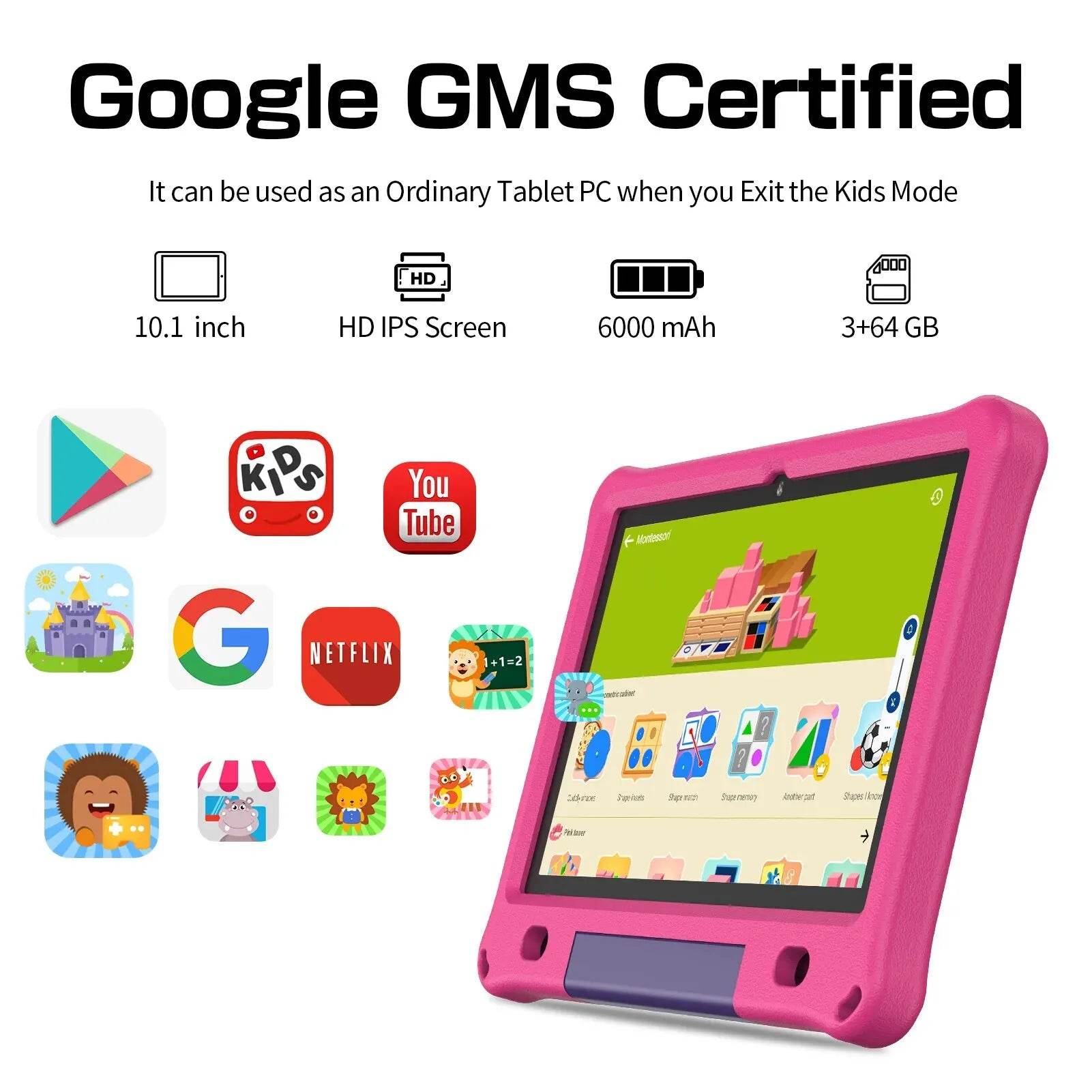 Pritom 10.1 Inch Kids Tablet Android 12 WIFI 6 Quad Core Processor 3GB RAM 64GB ROM YouTube with EVA Protective Case - Price Value Store