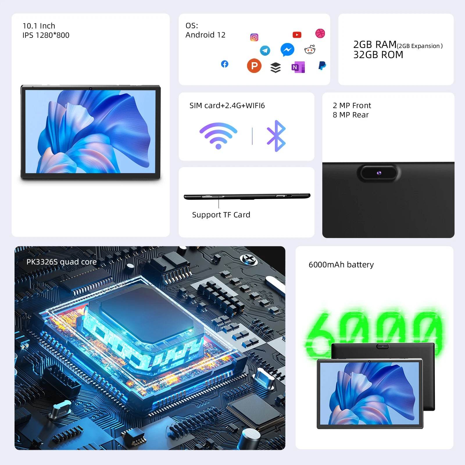 10 inch Android 14 Tablet, RK3326S 4-Core 4GB (2GB+2GB Expansion)RAM 32GB ROM, 10.1 Inch Tablet, - Price Value Store