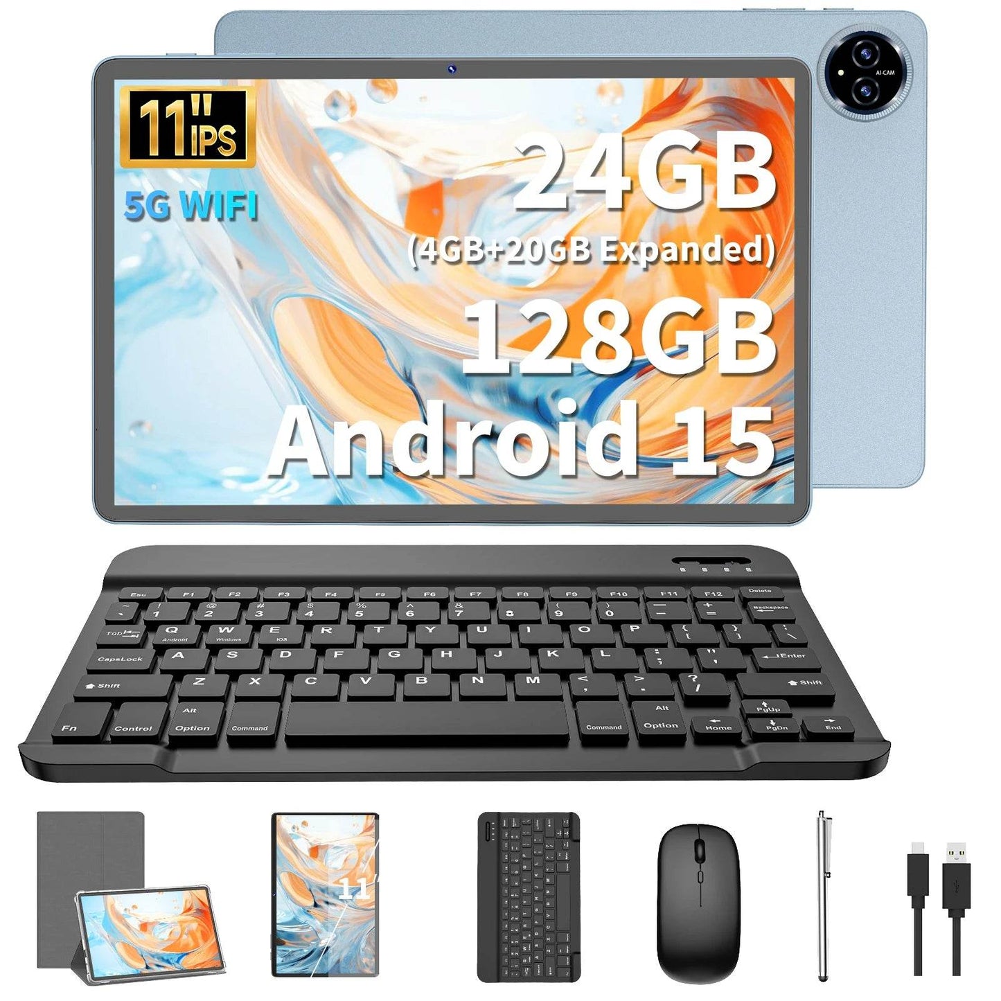 2025 Relndoo 11 Inch Android 15 Tablet , 24GB(4+20 Expanded) RAM+128GB ROM, IPS HD Screen, 5G WiFi, T615 Processor, GPS, Type C - Price Value Store
